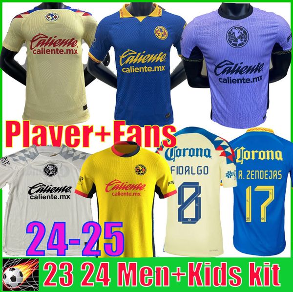 Liga MX Club America 23 24 25 Ev Away Üçüncü Futbol Formaları 2024 Henry R.Martinez D.Valdes G.ochoa Fidalgo Hayranlar Oyuncu Versiyonu Millot De Futbol Erkekleri Kadın Çocuk Kiti