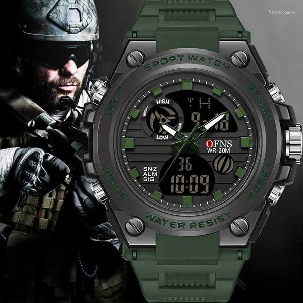 Bilek saatleri ofns g stil erkekler dijital saat askeri spor saatleri çift ekran su geçirmez elektronik kuvars kol saati relogio maskulino