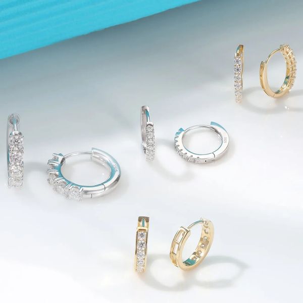 Diamant -Hoop -Ohrringe 925 Sterling Silber für Frauen Weiß Gold plattiert/18K plattiert Mode einfacher Ohrfeinschmuck 240428