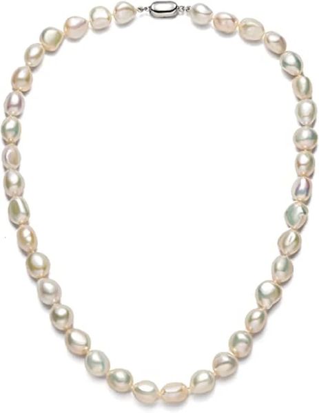 Collana perla barocca per donne 8-9 mm 9-10 mm AA Collana a filo perle in acqua dolce in acqua dolce con chiusura in argento sterling 240428