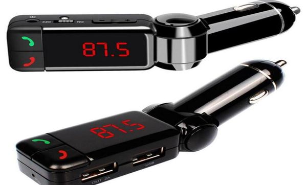 Mini Caricatore auto Bluetooth Mani con doppia porta di ricarica USB 5V2A LCD U Disk FM Broadcast MP3 Aux BC067103843