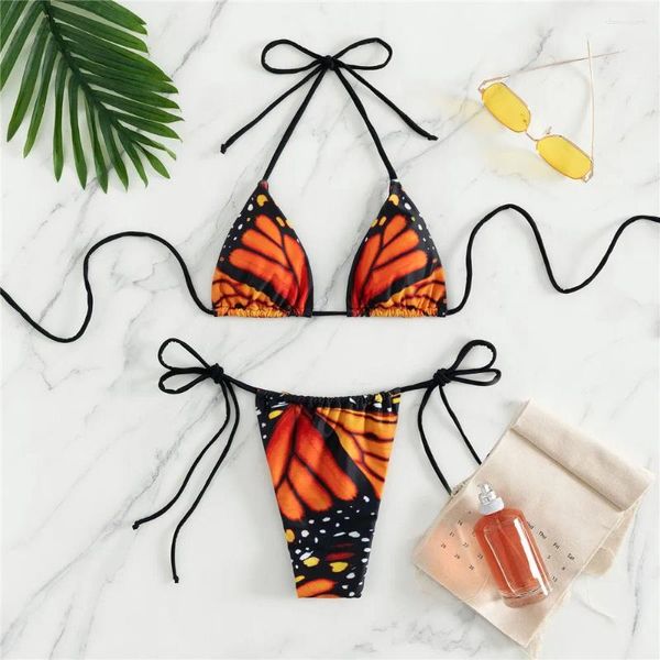 Damen Bikini Bikini Set sexy Schmetterlingsdruck String MICRO EXTRISCH MINI THEG Badeanzug Frauen Badeanzug Dreieck 2024 Mujer