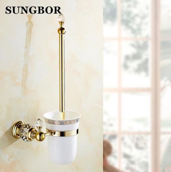 Luxo Golden European European Brass Crystal Bush Brush Holdergold Brush banheiro Bath (Acessórios de banheiro Y209196318