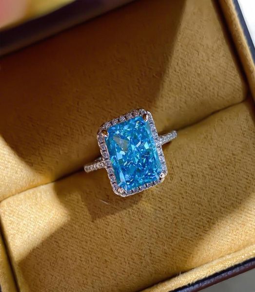 S925 Sterling Silver Square Blue Stone Crystal Vintage Boho Rings For Women Wedding Casal Friends Gift3357086