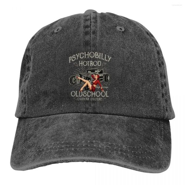 Ball Caps Psychobilly Rod Rod Velho Escola Baseball Cap Hats Mulheres Visor Protection Snapback Pin Up Girl