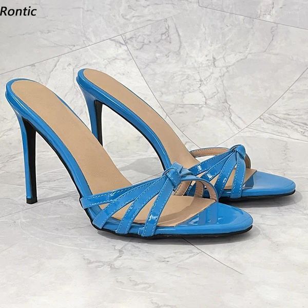 Sandálias rontic feitas artesanais Summer Summer Slingback Beautiful Knot Sexy Heels de estilete em volta dos toos Sapatos de festa azul-céu nos tamanho 5-20