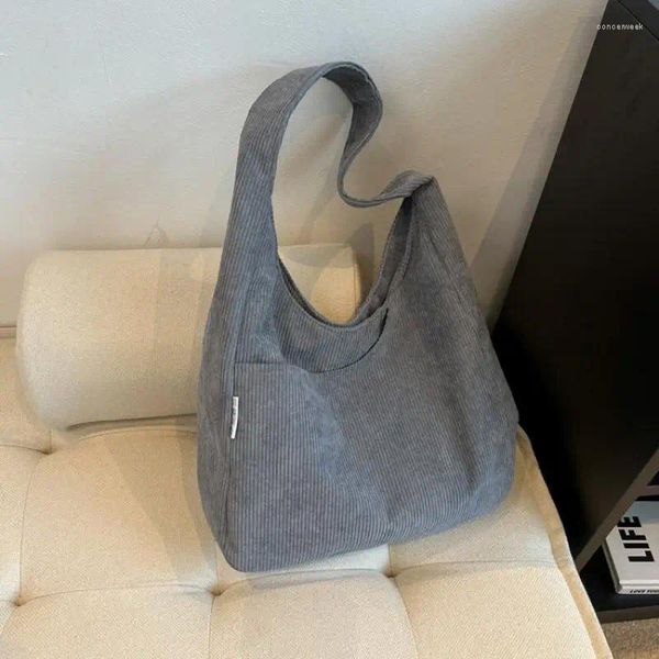 Bolsas de ombro Canvas Bolsa de gola feminina Corduroy Casual Casual Bolsas de designer de grande capacidade para mulheres viajam Solid Shopping