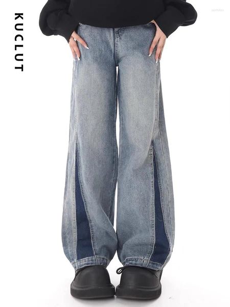 Jeans femminile kuclut per donne 2024 in stile coreano in stile coreano designer giuntato a lungo lunghezza pantaloni in denim