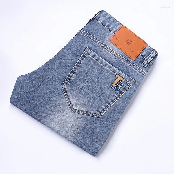 Мужские джинсы синие растяжки Slim Straight Blayers Light Luxury High-End Fashion Tide Emelcodery Сто моделей