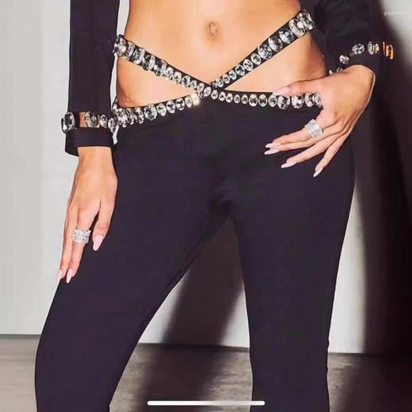 Pantaloni da donna 2024 designer donne a basso cristallo tagliato in vita elastico banda elastica matita high street black sera