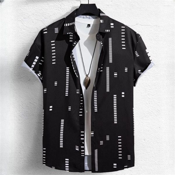Camicie casual maschile geometria stampata 3d geometria a blocchi grafica pulsante di moda manica corta camicetta hawaiana per uomo estate