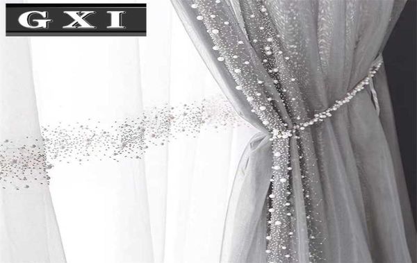Gxi White Pearl Rightided Tulled Terina per soggiorno grigio Luxury Perle Voile per perle in pizzo Balcone Tena Drapes Decor 210712741249