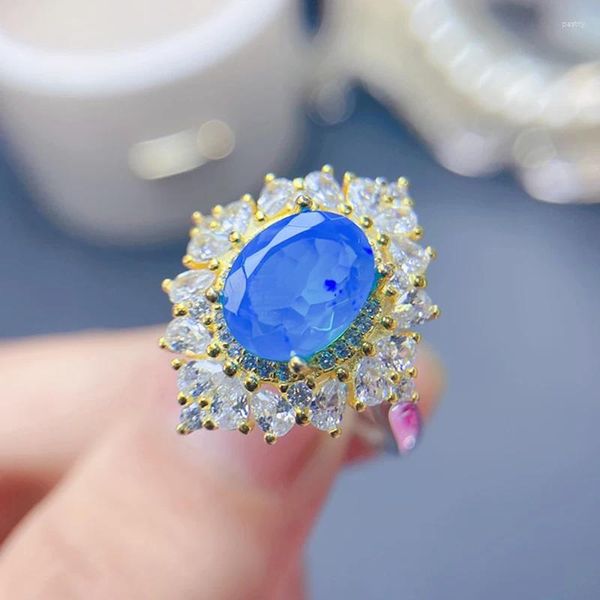 Кластерные кольца натуральный синий опал для женщин серебро 925 ювелирные украшения