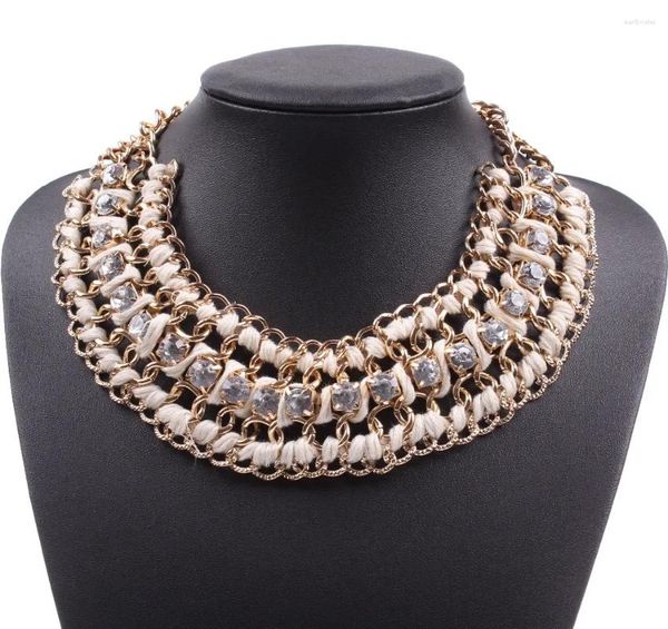 Brincos de colar Set Moda String Braed Glass Crystal Rhinestone Declaração de colares grossos Acessórios de cor dourado para mulheres