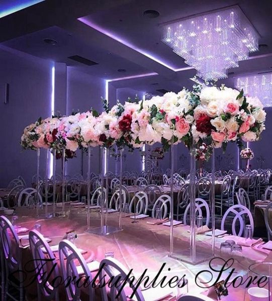 Neuer Stil klarer Acrylblütenständer Hochzeit Kernstück Tisch Dekoration Geometrische Säulenboden Säule Requision4895674