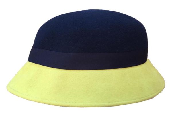 Berretti di lana in feltro giallo patch rosa cappello a secchio coche per donne9502562