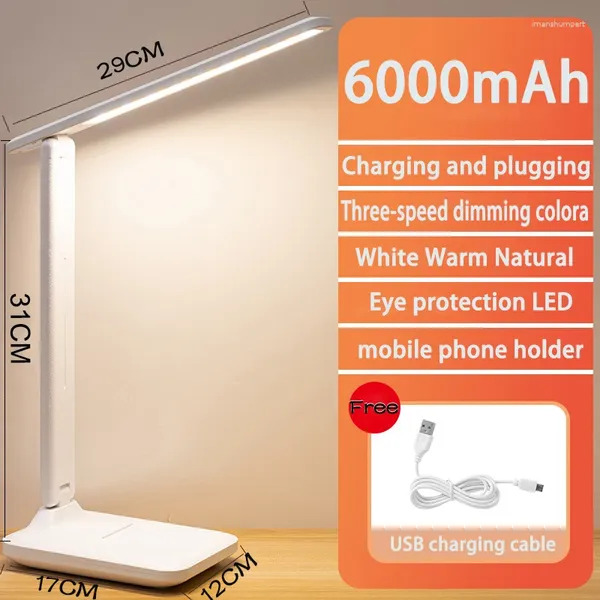 Tischlampen 6000mAh Chargeable Faltlampe 3 Farbe Touch Dimmbare Augenschutz Schlafzimmer Lesen USB wiederaufladbarer LED -Schreibtisch