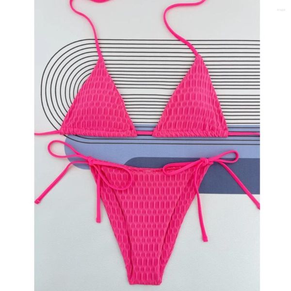 Swimwear's Swimwear Fashion testurizzati da bagno testuito Halter Lace Up Micro Bikini Due pezzi Donne Summer Beach Bareding Abito Y2K Bikini SET