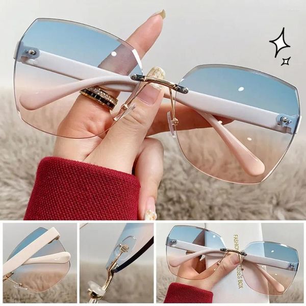 Sonnenbrille rahmenlose Schnittkante Dual Color Gradient Summer Beach Mode Frauenwinddichte Fahrbrillen