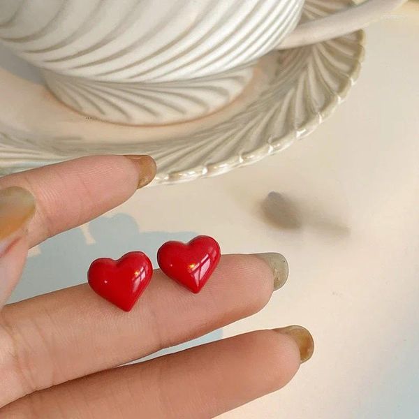 Stud Küpe 2024 Kore Moda Sevimli Kırmızı Aşk Kalp Kadınlar İçin Vintage Cazibe Düğün Gelin Takı Aksesuarları Yıldönümü Hediyesi