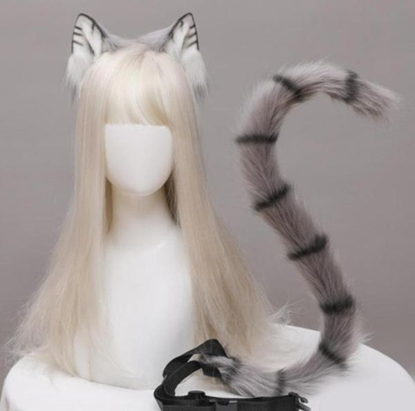 Outros eventos de festa de evento Anime Cosplay Props Cat Ears and Tail Conjunto de cabelo peluda de cabelo animal traje carnaval vestido extravagante xm3629066