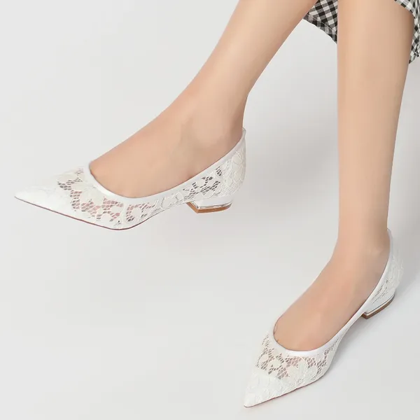 Scarpe casual Lady Pointed Toe See attraverso abiti da sera in pizzo Flat Square Teli Slip on Bridal Wedding Party Cocktail's Shoe's Shoe