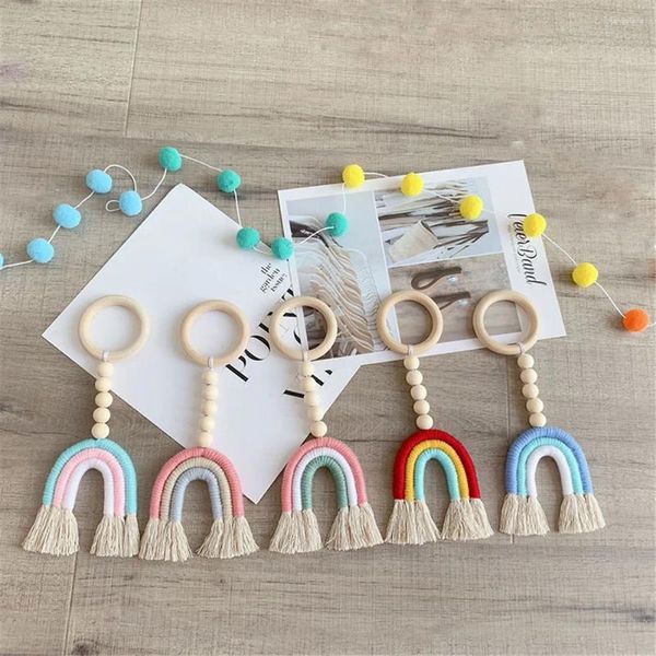 Figurine decorative intrecciate BOHO Rainbow Wall sospeso con nappere decorazioni carine macrame arte per la camera da letto vivaio baby shower wedding