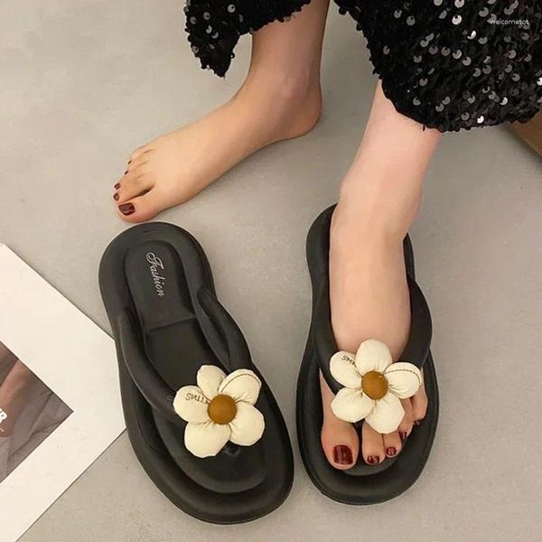 Pantofole scarpe floreali di casa nera per donne vetrini aperti infradito sandali donne in spiaggia fuori dalla bei kawaii spessa indoor 39
