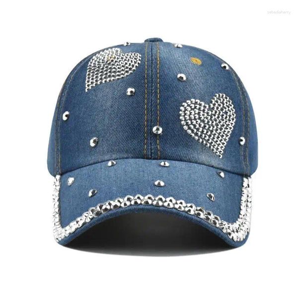 Ball Caps Baseball Cap Женщины заклепки Love Heart Cowboy Hat Summer Sunshade Fashion Vintage Snapback Hats для повседневного открытия