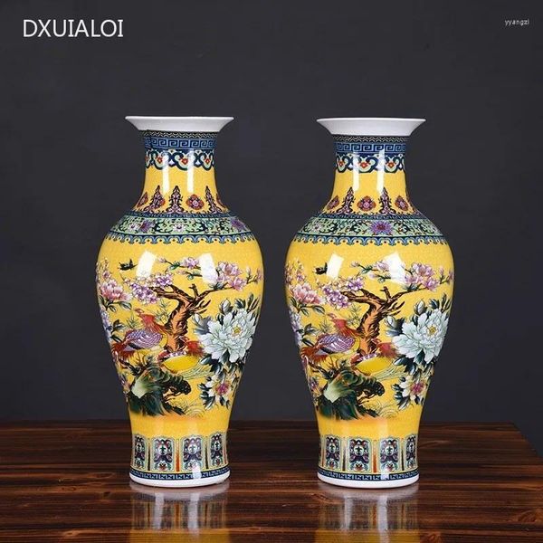 Vasi vasi ceramici fiore giallo e uccello smalto per bottiglia di guanyin antico in stile cinese decorazione per la casa accessori 1pcs
