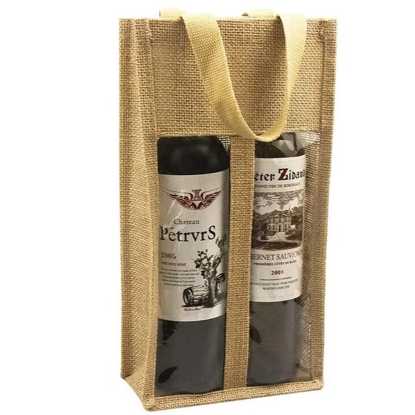 Sacchetti di vino con tela con manici per bottiglie di vino regali a doppia finestra rossa tote borsetti alla massa ecologica