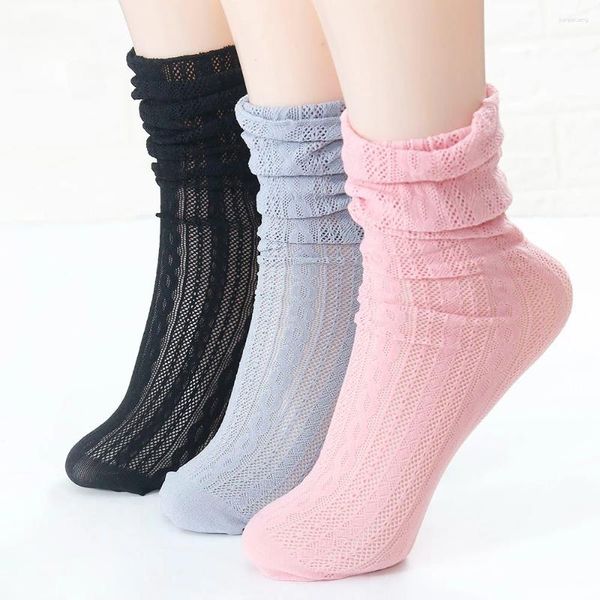 Frauen Socken 1 Paar Lolita Solid Hollow Out Kawaii Mesh Thin Long Princess Stapel für Mädchen weibliche Modeschuhwergestrumpf