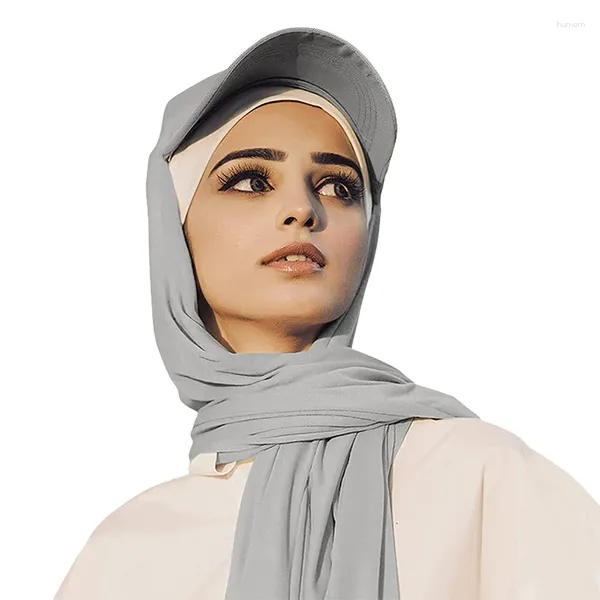 Caps de bola Musilm Solid Shawl Hijab Turban com boné de beisebol Capéu de cachecol do tipo Brim Brim pronto para usar hijabs de chiffon instantâneos