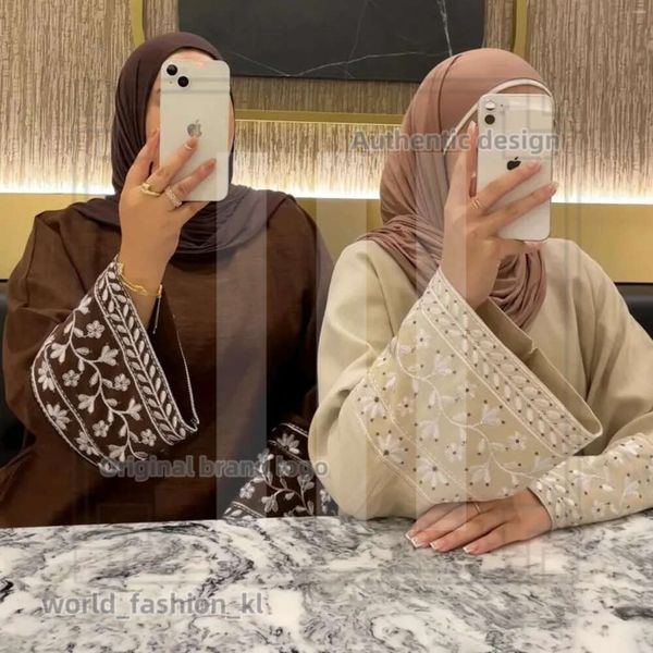 Designer Fashion Ethnic Clothing Linenio in cotone chiuso Abaya Dubai Luxury Floral ricami abayas per donne abiti hijab di tacchino musulmano Ramadan islamico kaftan 943