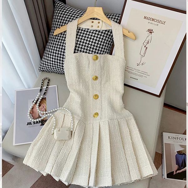 Korean Sweet Tweed Small Fragrance Dresses for Women Fashion Summer Dress Sweet Sexy Party 240430