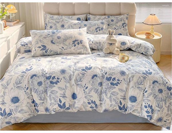 Set di biancheria da letto Coperchio piumino floreale 2 pcs cuscino in cotone lenzuola per letto morbido el camera da letto per adulti e bambini single doppia