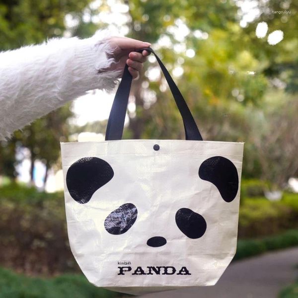 Alışveriş çantaları dokuma çanta sevimli çizgi film panda omuz yeniden kullanılabilir su geçirmez kotes taşınabilir çanta süpermarket seyahat bakkal