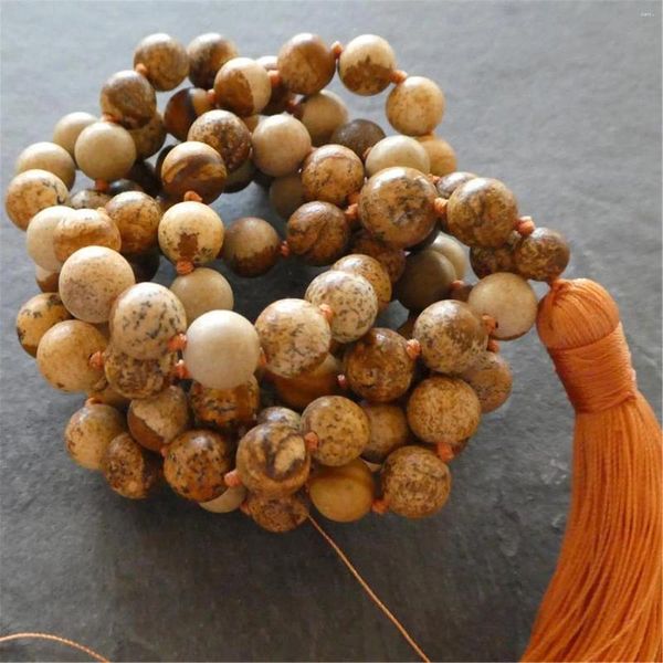 Catene 8 mm Picture naturale pietra pietra gemella 108 perline mala collana coppia rustica opera di moda yoga