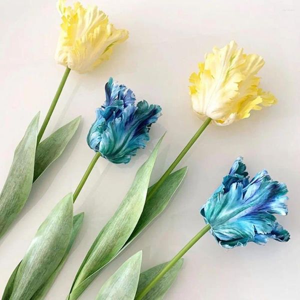 Dekoratif Çiçekler 1 PC KOŞUL GERÇEK TOPAKLI TOPRAK PARROT TULIP RENKLİ İPLİK 3D Çiçek Vazo DIY Masa Dekorasyon Gelin Düğün Buket