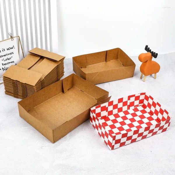 Enrolamento de presentes 50pcs caixa de barco dobrável grátis para frango frito com comida de festa papel descartável Hamburgo Fatias de embalagem Recipientes de bandeja