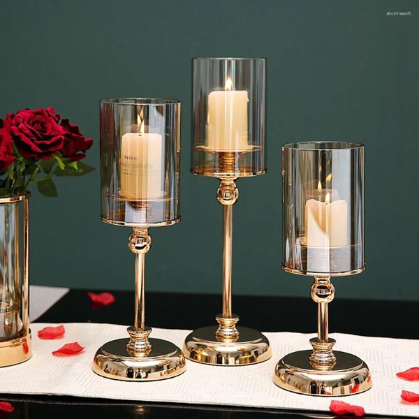 Titulares de vela European Metal Titular Simples Golden Wedding Decoration Bar Party Living Room Home de Natal