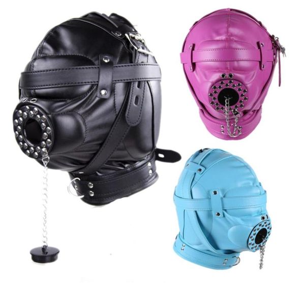 Pu Bondage Mask Hood Suprimentos para adultos flertando feixe oral ligado Bloco de fivela de fivela de fivela de fivela para casais2367776