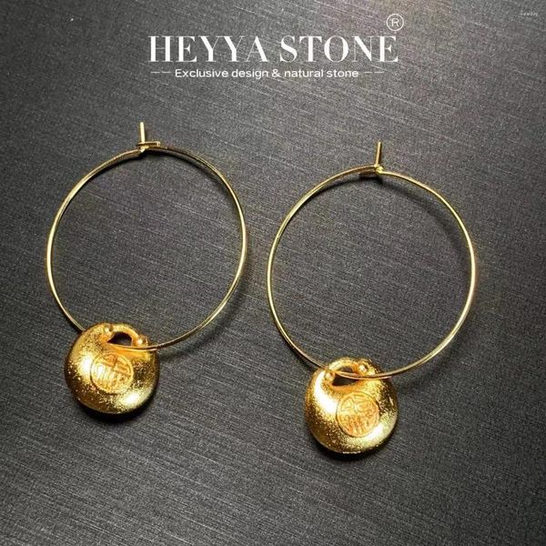Hoop Ohrringe Heyya Stone Vintage Ruyi Einfacher klassischer runder Kreis Edelstein Schmuck handgefertigt 14K Gold exklusiv