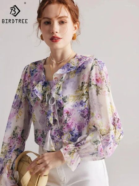 Женские блузки Birdtree Floral Print с длинным рукав