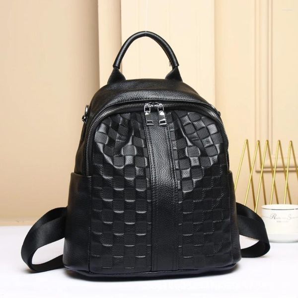 Bolsas escolares mochila de couro natural simples bolsa feminina de couro de alta qualidade mulher mochilas de mulheres negras