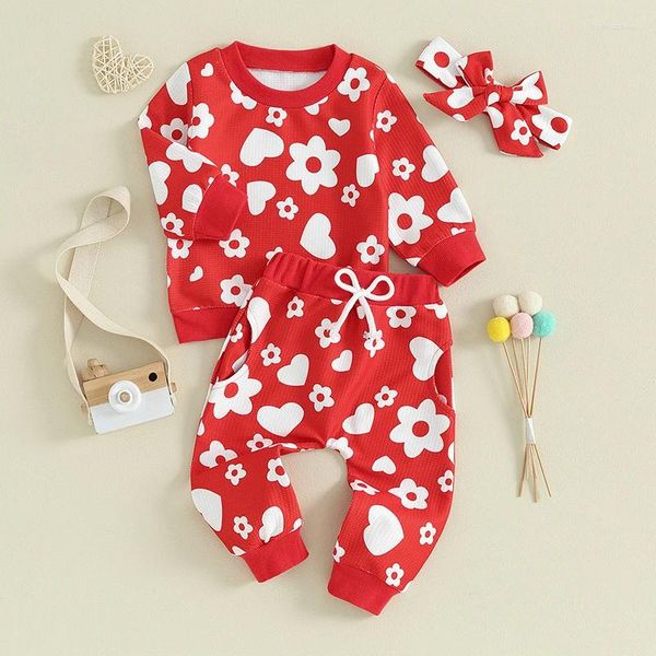 Set di abbigliamento per bambini bambino bambino di San Valentino per le camicie a maniche lunghe pantaloni per la felpa 3pcs autunno inverno vestiti 0-3y