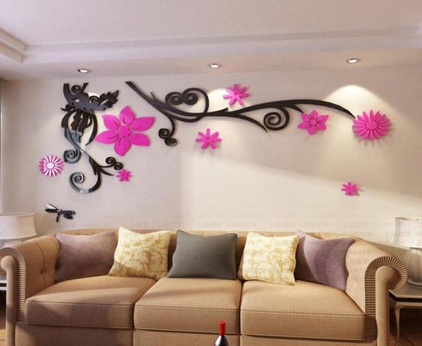 3D Flor Arcylic Wall Sticker TV Decoração de parede Diy Art Decor doméstico Decoração de moda de moda Home Sticker3078395