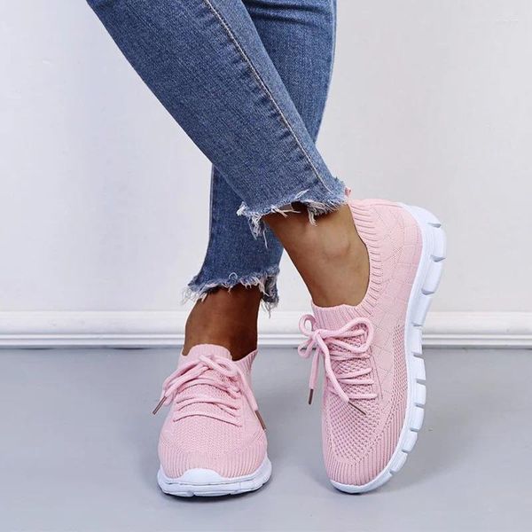 Scarpe casual primaverili da sneaker da donna belle calze a maglia traspirabili allacciate da donna femmina studentessa vulcanizzata corsa