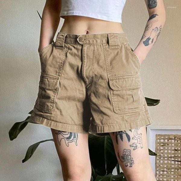 Frauen Jeans Frauen Sommer süße süße Hosen Vintage hohe Taschen Y2K Khaki Cargo Shorts Streetwear Freizeit kurz