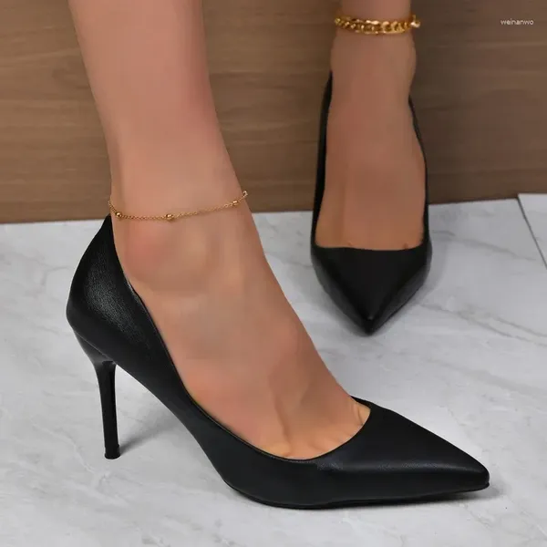 Отсуть обувь 2024 Европейская и американская мода сплошной цвет простой заостренные высокие каблуки универсальные женщины